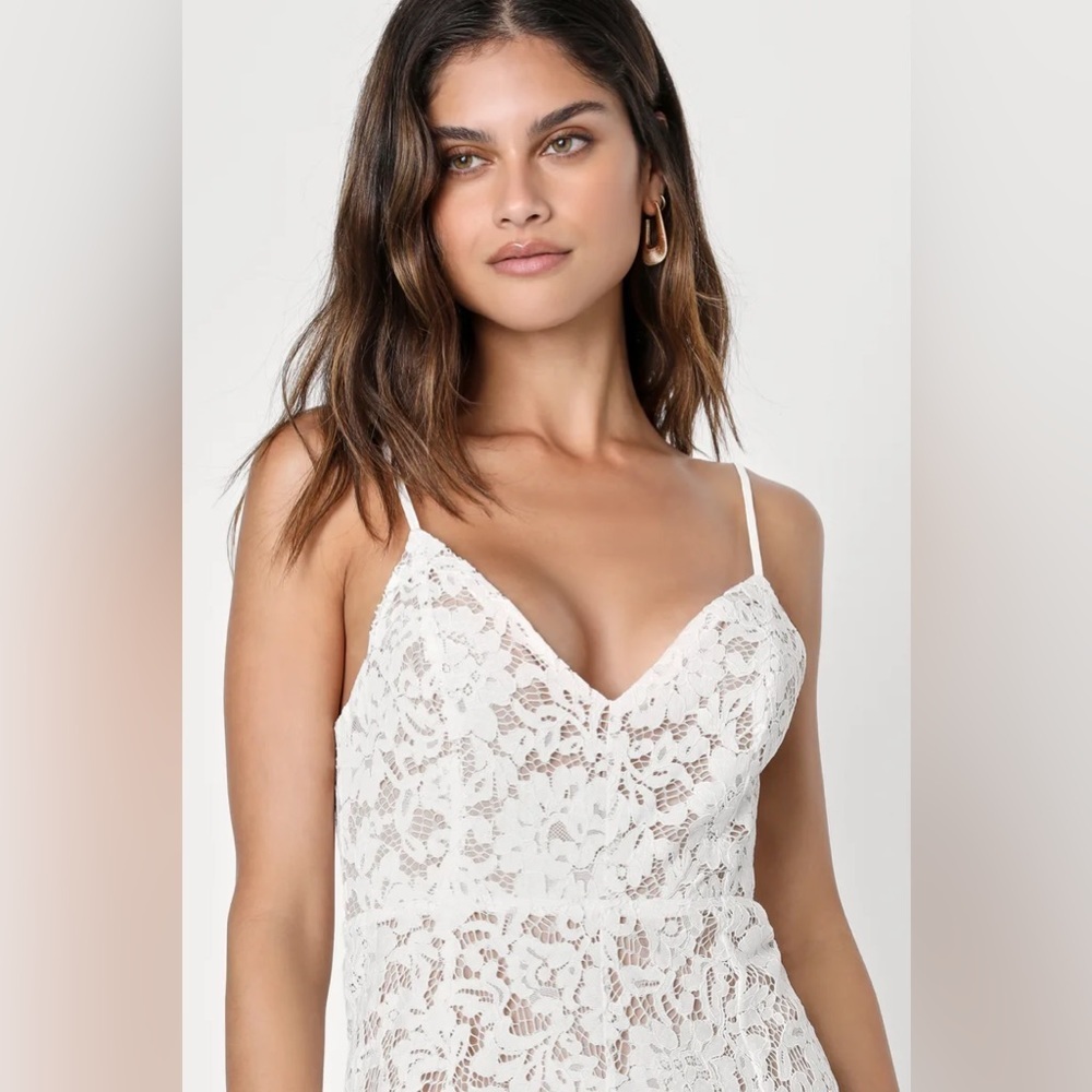 LULU'S One Wish White Lace Midi‎ Dress Size Large NWT - Picture 3 of 14